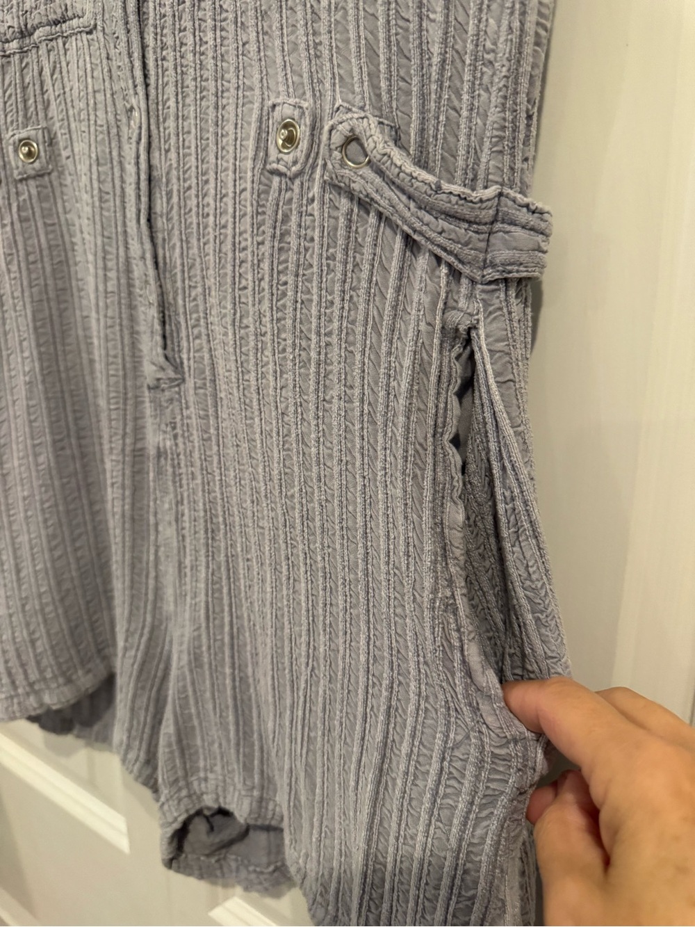 Vintage Havana Blue Textured Button-Down Romper Size Small - Picture 3 of 11
